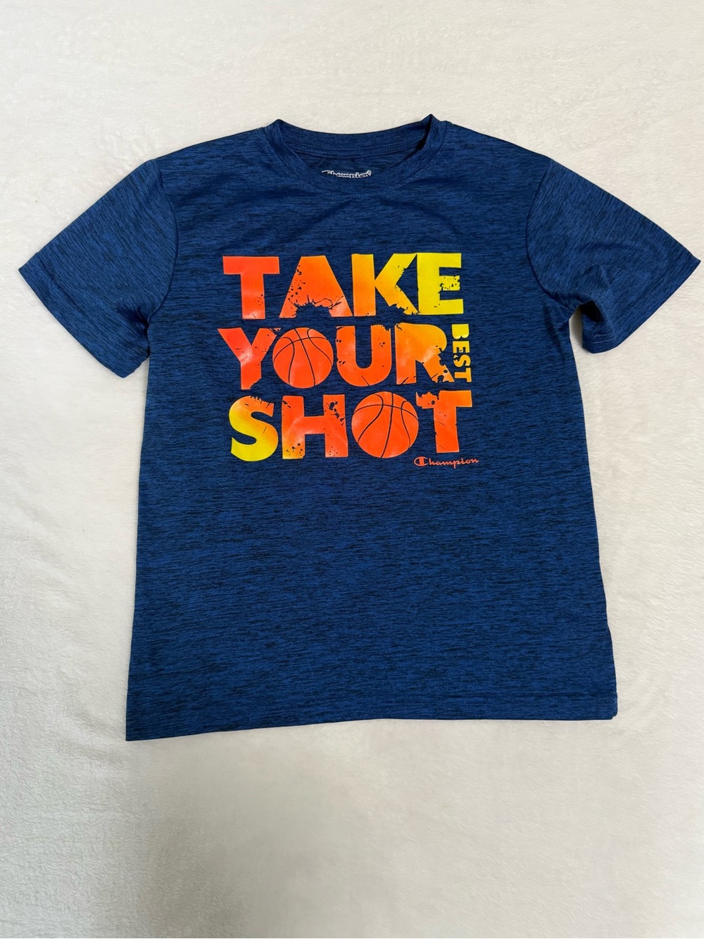 Champion Youth 10/12 Blue Performance T-Shirt Take Your Best Shot Basketball